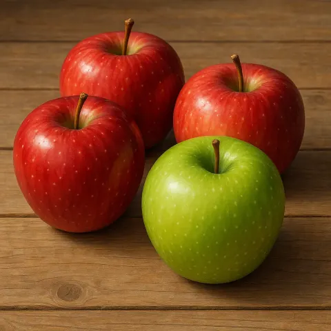 Wooden Table with Three Apples