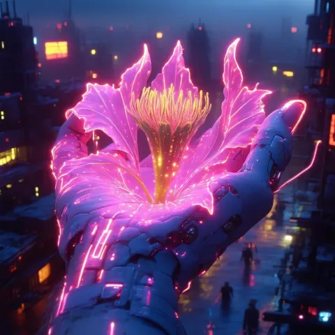 Neon Hand Offering Datura Seeds in Dystopia