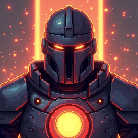 Doomslayer as a Pixel Art Cyberpunk Knight