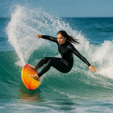 Woman Dressed in a Black Wetsuit Expertly