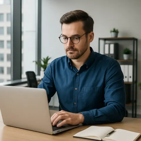 Person Seated at a Desk in a Contemporary Office Environment