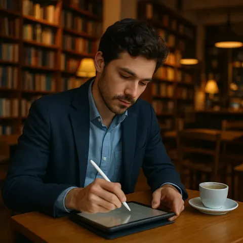 Young Professional Is Jotting Down Notes on a Tablet