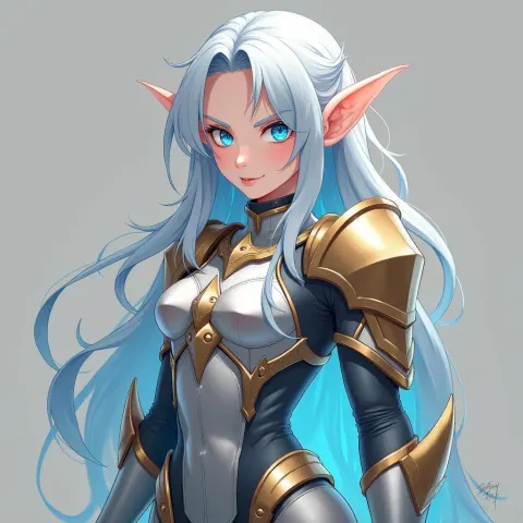 Silver Armored Elf Warrior in Anime Style