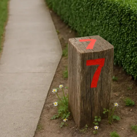 Solid Concrete Path Stretches Beside an Aged Wooden Post
