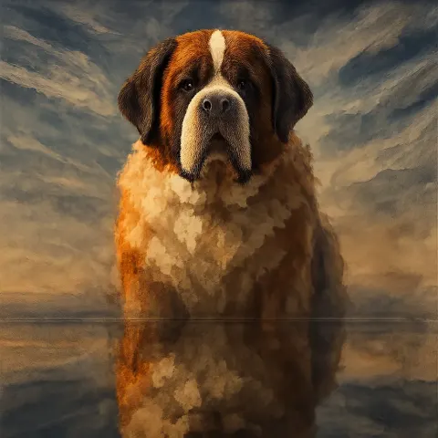 Transparent Washes of Color Depict a Single Saint Bernard