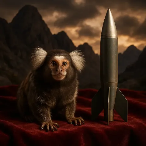 Marmoset on Velvet Beside a Missile