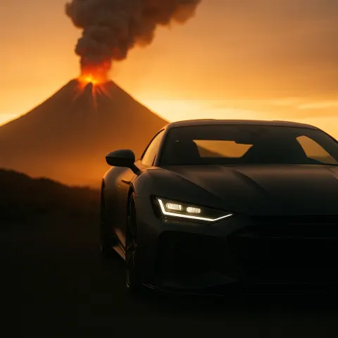Against a Volcanic Summit with a Plume of Smoke