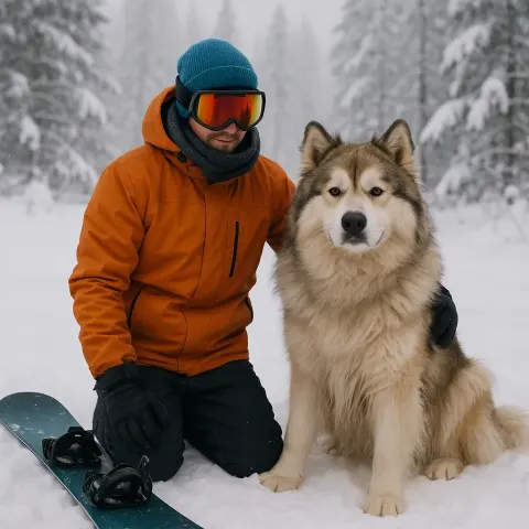 Person Dressed in Winter Gear Kneels in the Snow