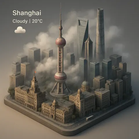 Intricate Depiction of a Miniature Urban Scene Featuring Shanghai's Iconic