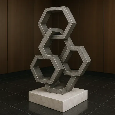 Durable Metal Sculpture Consisting of Linked Hexagonal Frames