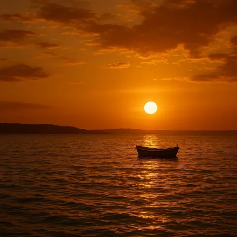Tranquil Bay with Deep Blue Waters Glows Softly