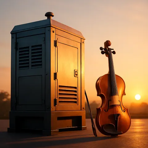 Tall Steel Generator Rises under the Gentle Colors of Sunrise