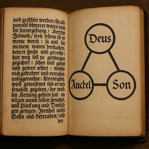 Open Antique Book with German Text