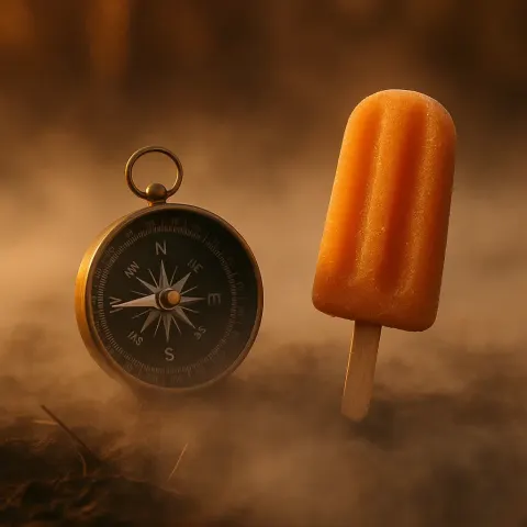 Magnetic Compass and Ice Lolly Emerge from Eerie Ground Fog