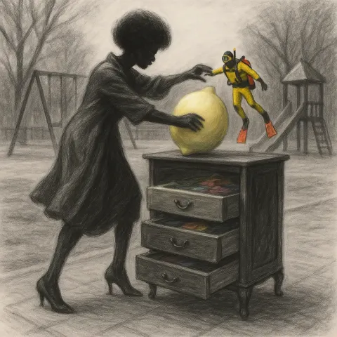 Dynamic Figure with a Prominent Rounded Afro