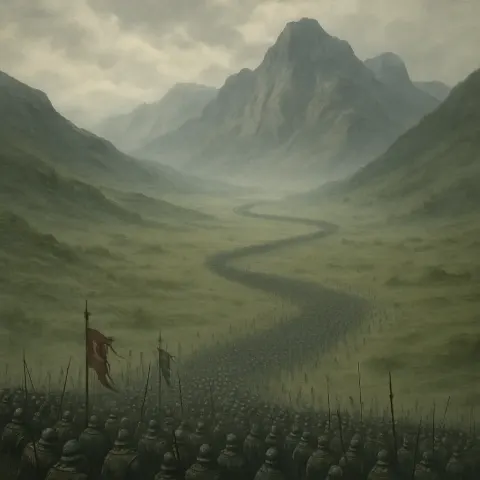 Sprawling Column of Countless Medieval Soldiers