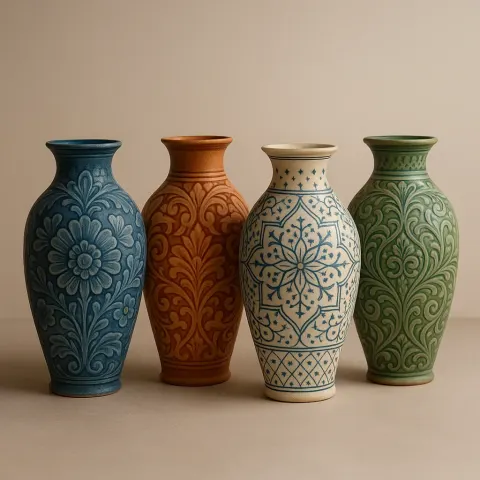 Showcasing Four Elaborately Crafted Ceramic Vases