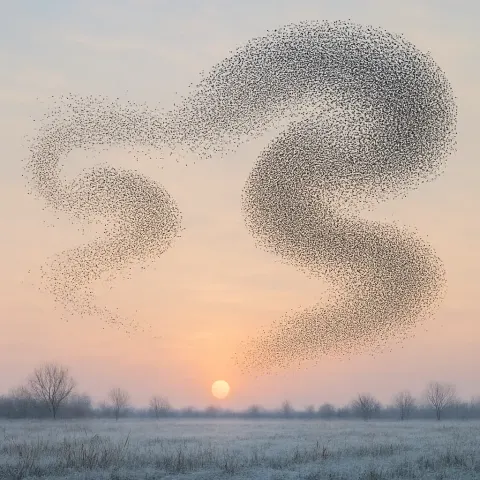 Vast Flock of Starlings Creates Intricate
