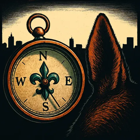 Magnetic Compass Bearing an Antique Patina and a Stylized Fleur-de-lis