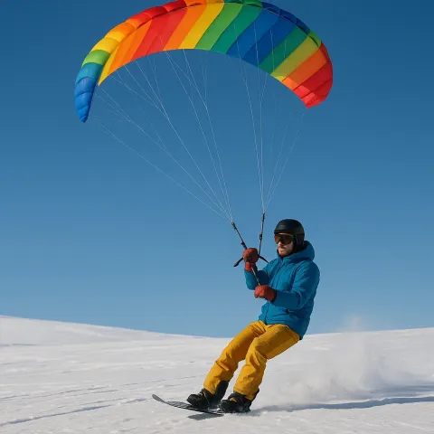 Snowboarder Cruising over Snowy Terrain
