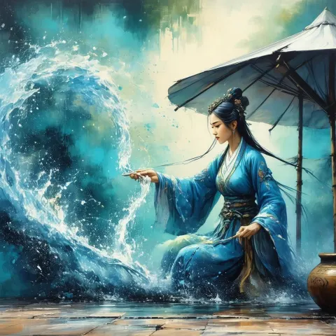 Graffiti Mural of a Water Mage Merchant