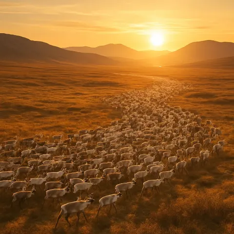 Vast Herd of Hundreds of Caribou Flows Like a River