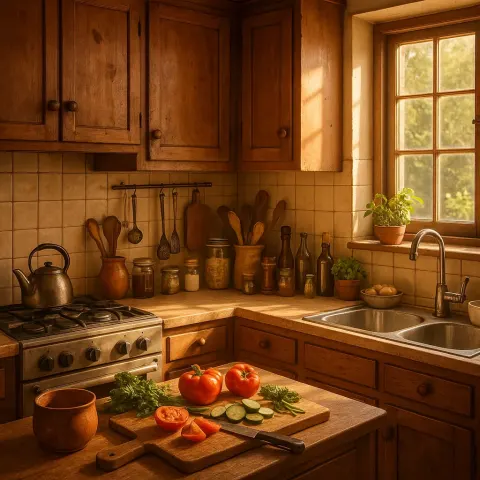 Sunlit Warmth Fills a Cozy Kitchen