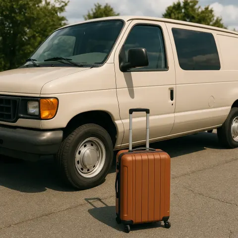 Image Showing a Van Parked with a Suitcase