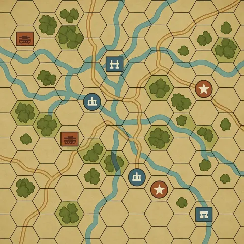 Strategic Board Game Map with Hexagonal Terrain