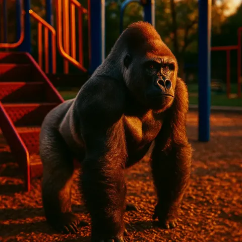 Alert Silverback Gorilla on a Playground