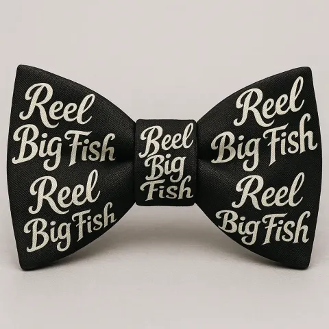 Elegant Bow Tie Featuring the Words "Reel Big Fish" Showcased