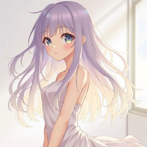 Slender Ethereal Anime Girl With Flowing Hair
