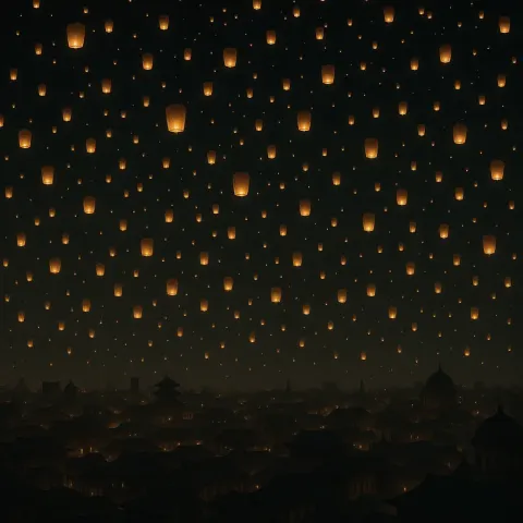 Hundreds of Glowing Paper Lanterns Drift Serenely Upwards