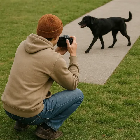 Person Crouching on Grass Is Taking a Photo