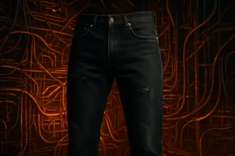 Glinting Metal Rivets on a Single Pair of Straight-leg