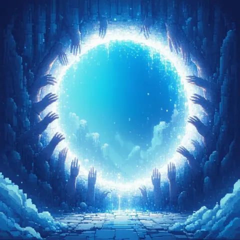 Pixel Portal Ring Formed From Interlocking Hands