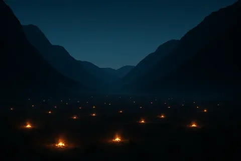 Numerous Distant Campfires Twinkle Like Fallen Stars Across a Vast