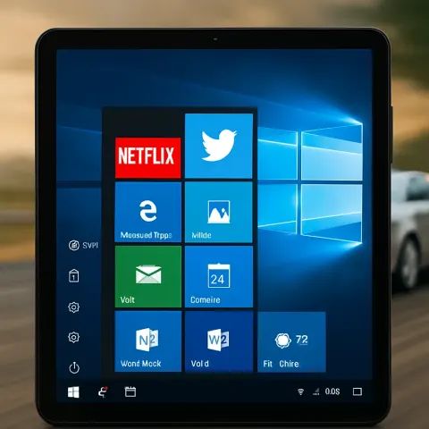 Tablet Screen Displaying the Windows 10 Start Menu with Various