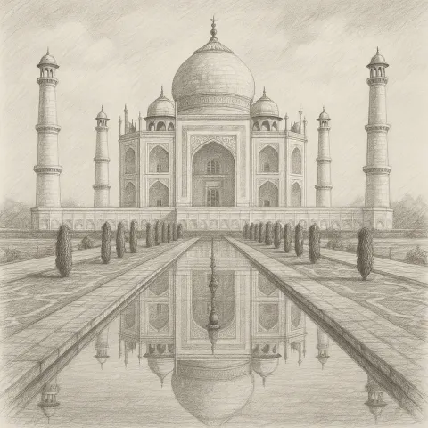 Detailed Pencil Sketch of the Taj Mahal
