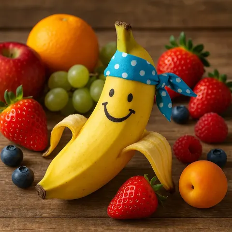 Joyful Yellow Banana Sporting a Playful Smile Drawn