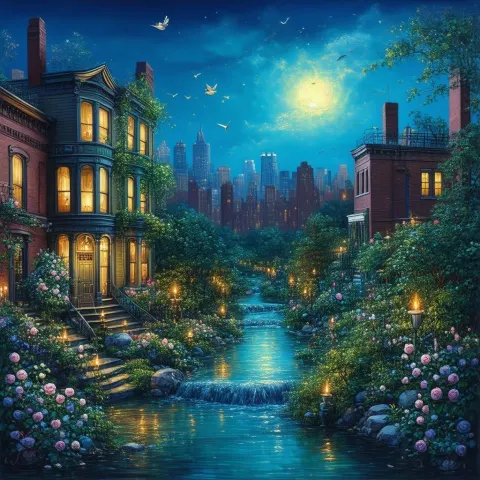 Twilight Creek Garden Between Brooklyn Brownstones