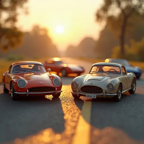 Detailed 3D Toy Cars in Golden Hour Light