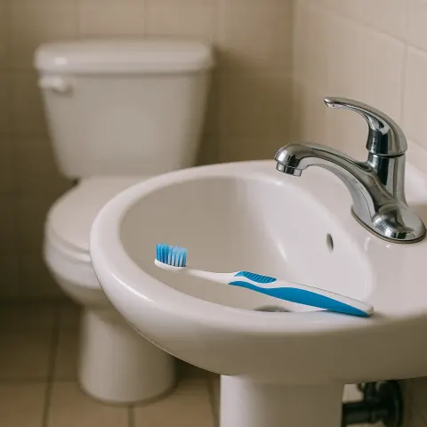Sink with a Toothbrush Placed on It