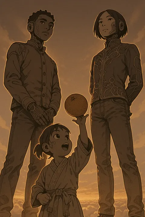 Three Towering Figures Embodying Futuristic Cybernetic Enhancements Are Dramatically Rim-lit