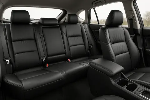 Car Interior Showcasing Adjustable Leather Rear Seats in Different Configurations