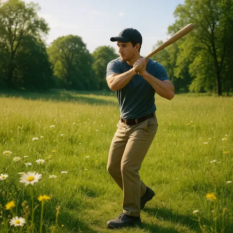 Man Rehearses His Baseball