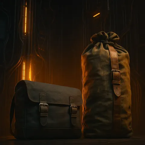 Two Distinct Mailbags—the First a Charcoal Grey Canvas Rectangular Messenger