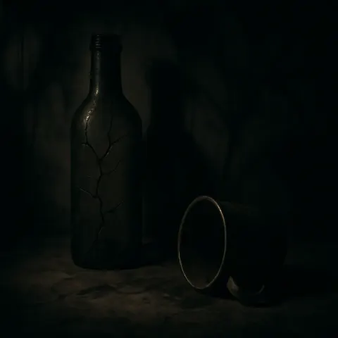 Dark and Atmospheric Real-world Setting with a Shattered Bottle