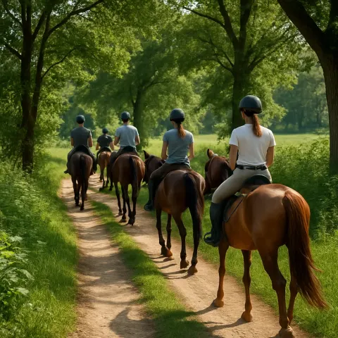 Meandering Path Through the Countryside Hosts a Group of Horseback