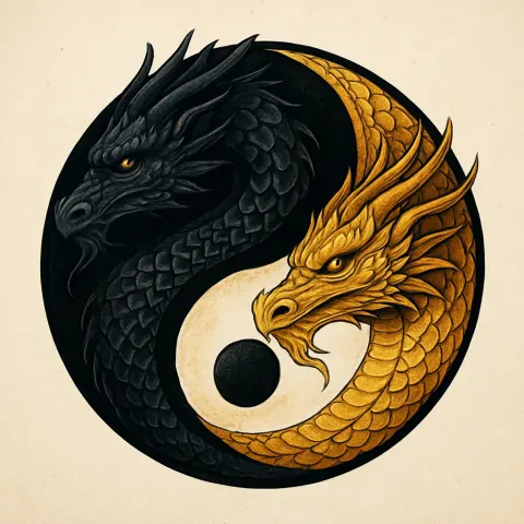 Captivating Yin-yang Emblem Where the Usual Circular Forms Are Substituted